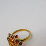 9ct Gold, Citrine, Garnet & Diamond Set Floral Ring Vintage 2005 Birmingham