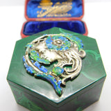 Art Nouveau Malachite, Sterling Silver & Enamel Fairy Trinket Box Antique c1920