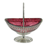 Sterling Silver & Cranberry Glass Pedestal Treat Dish Antique 1919 Sheffield