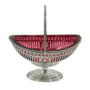 Sterling Silver & Cranberry Glass Pedestal Treat Dish Antique 1919 Sheffield