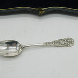 Boxed Sterling Silver Picture Back Teaspoons & Tongs Set Antique 1918 London Art Deco