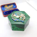 Art Nouveau Malachite, Sterling Silver & Enamel Fairy Trinket Box Antique c1920