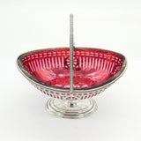 Sterling Silver & Cranberry Glass Pedestal Treat Dish Antique 1919 Sheffield