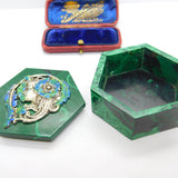 Art Nouveau Malachite, Sterling Silver & Enamel Fairy Trinket Box Antique c1920