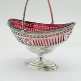 Sterling Silver & Cranberry Glass Pedestal Treat Dish Antique 1919 Sheffield