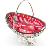 Sterling Silver & Cranberry Glass Pedestal Treat Dish Antique 1919 Sheffield