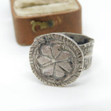 19th Century Ottoman Sterling Silver Floral Seal Stamp Ring Antique c1860