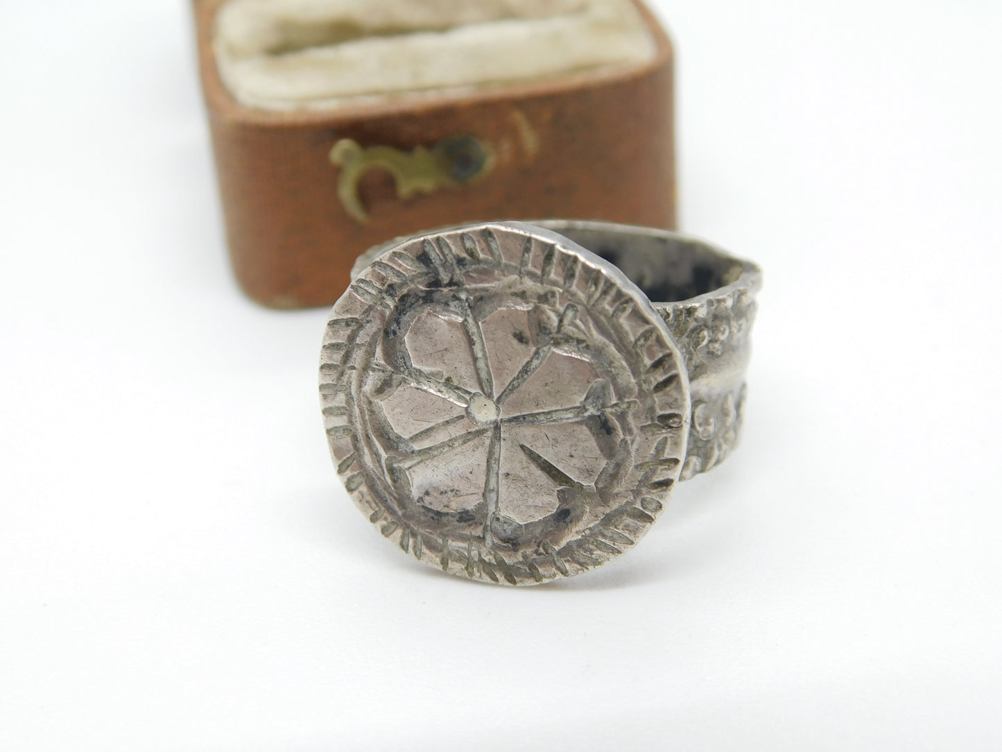 19th Century Ottoman Sterling Silver Floral Seal Stamp Ring Antique c1860