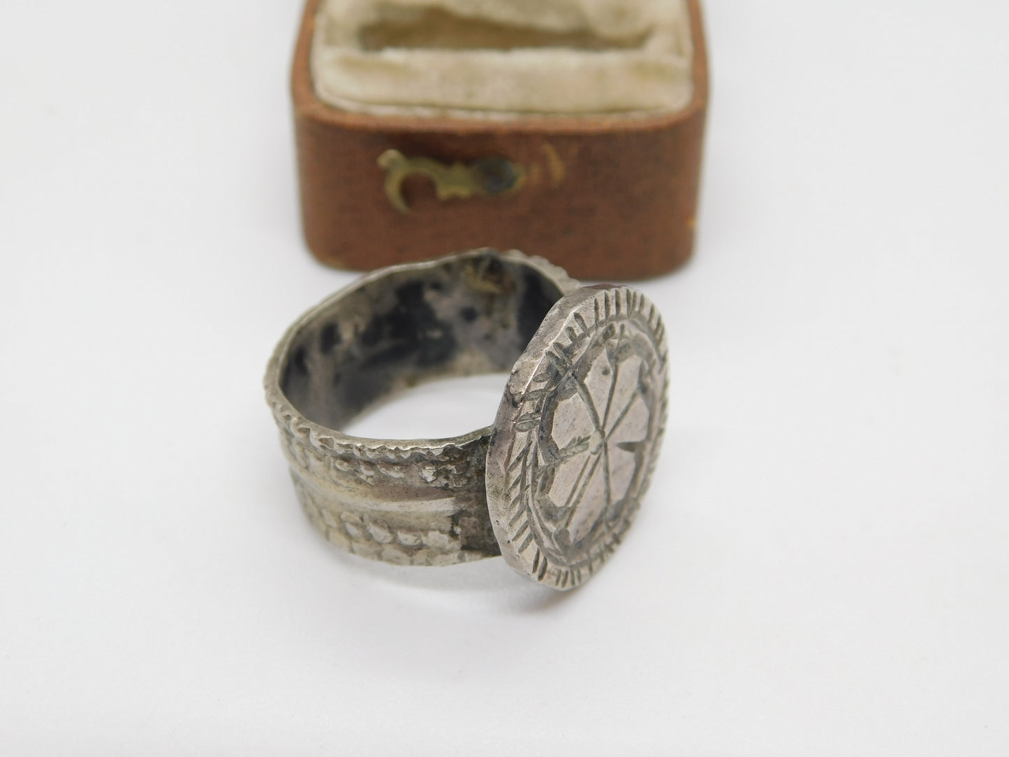 19th Century Ottoman Sterling Silver Floral Seal Stamp Ring Antique c1860