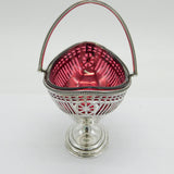 Sterling Silver & Cranberry Glass Pedestal Treat Dish Antique 1919 Sheffield