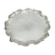 George II Sterling Silver Armorial Crest Salver Dish Antique 1735 London