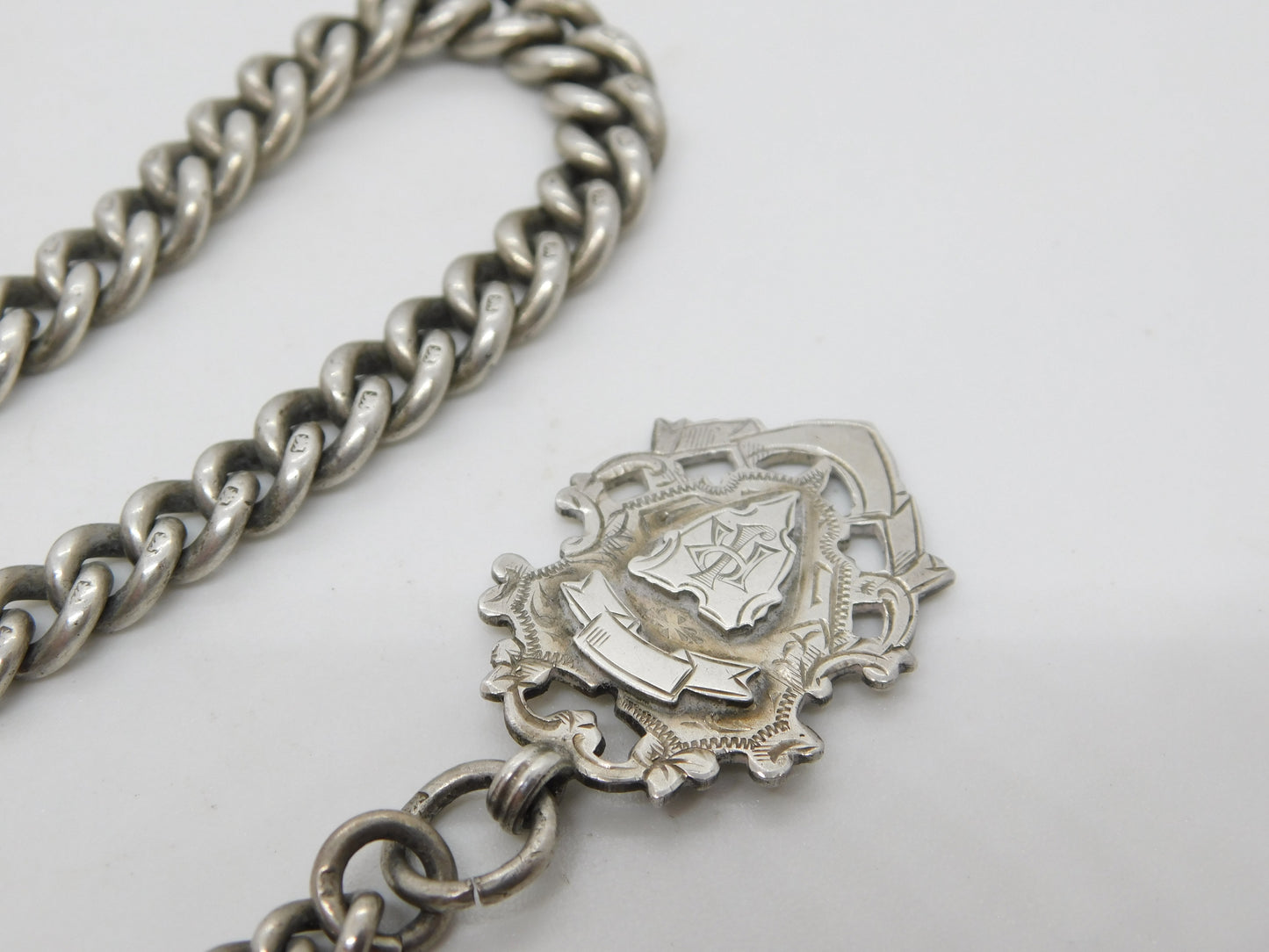 Victorian Sterling Silver Graduating Albert Watch Chain Antique 1893 Birmingham