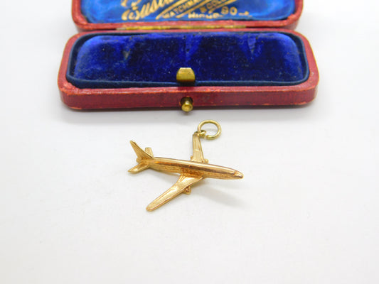 9ct Yellow Gold Large Jet Aeroplane Charm or Pendant 1979 Birmingham