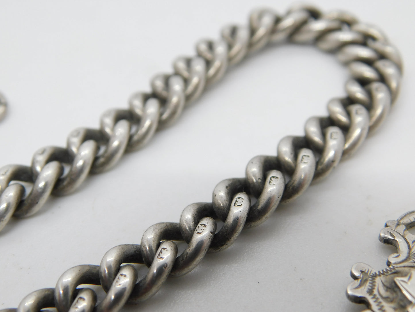 Victorian Sterling Silver Graduating Albert Watch Chain Antique 1893 Birmingham