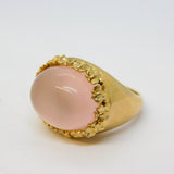 9ct Yellow Gold Cabochon Rose Quartz Statement Ring Vintage 1988 London