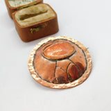 Arts & Crafts Planished Copper & Guilloche Orange Enamel Brooch Antique c1920