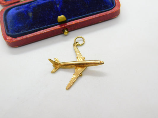 9ct Yellow Gold Large Jet Aeroplane Charm or Pendant 1979 Birmingham