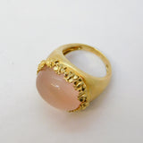 9ct Yellow Gold Cabochon Rose Quartz Statement Ring Vintage 1988 London