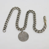 Victorian Sterling Silver Albert Watch Chain & Coin Fob Antique c1890