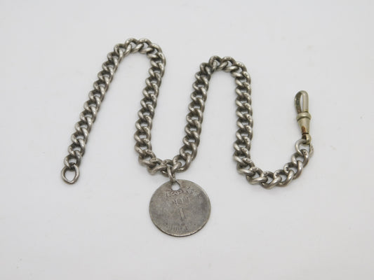 Victorian Sterling Silver Albert Watch Chain & Coin Fob Antique c1890