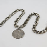 Victorian Sterling Silver Albert Watch Chain & Coin Fob Antique c1890