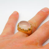 9ct Yellow Gold Cabochon Rose Quartz Statement Ring Vintage 1988 London