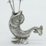 Egyptian Cast .900 Silver Fish Form Cocktail Stick Holder Antique c1920 Art Deco