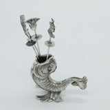 Egyptian Cast .900 Silver Fish Form Cocktail Stick Holder Antique c1920 Art Deco