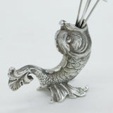 Egyptian Cast .900 Silver Fish Form Cocktail Stick Holder Antique c1920 Art Deco