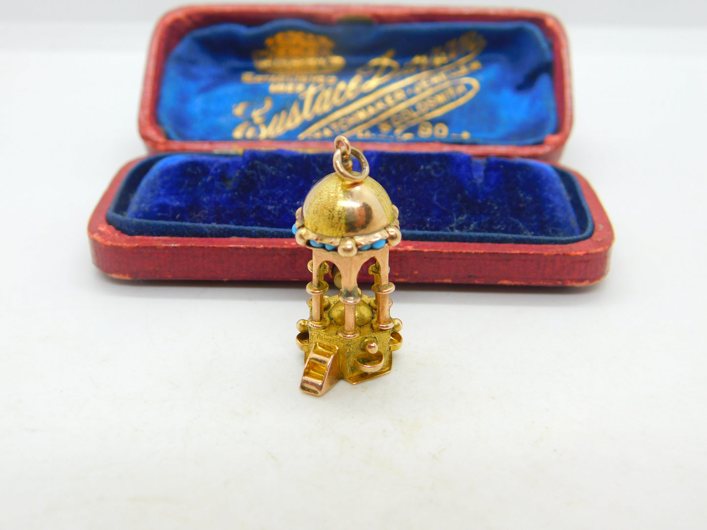 18ct Gold & Turquoise Set Islamic Temple Charm Religious Antique c1930 Deco