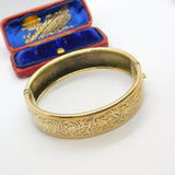 19ct Gold on Sterling Silver Floral Cuff Bangle Bracelet Antique c1920 Art Deco