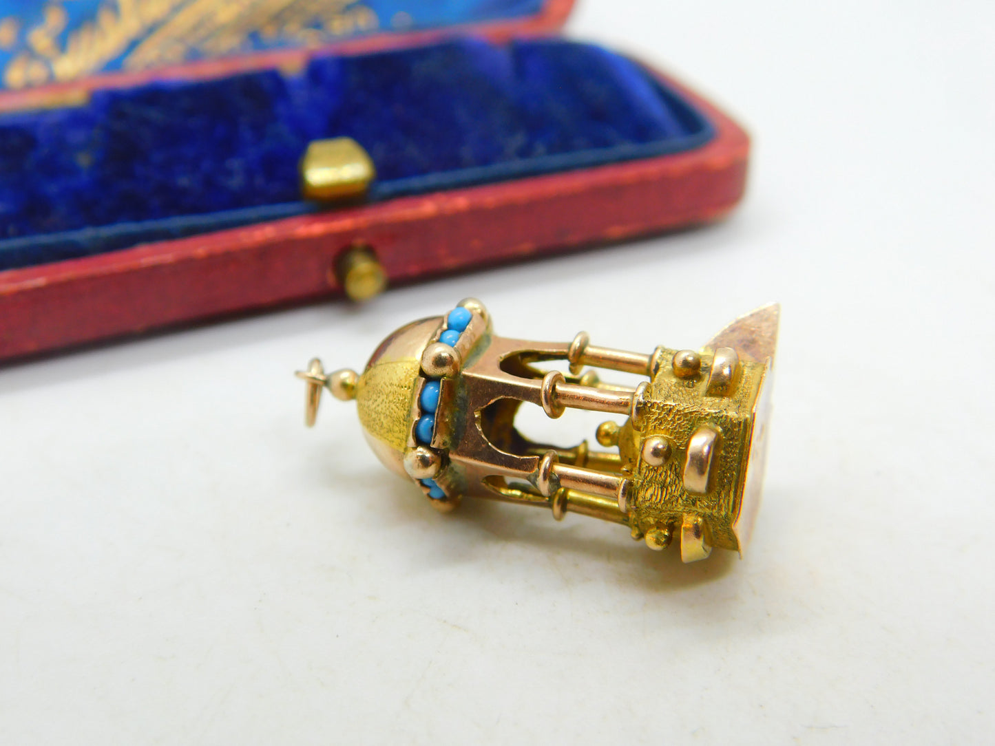 18ct Gold & Turquoise Set Islamic Temple Charm Religious Antique c1930 Deco