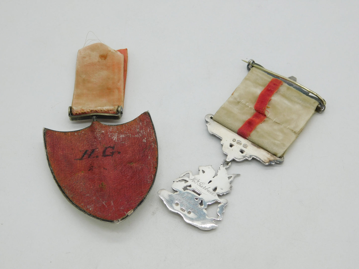 Victorian Sterling Silver Pair Society of St George, Canada Medals Antique 1850
