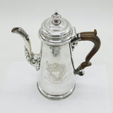 George II Sterling Silver Armorial Crest Coffee Pot Antique 1740 London