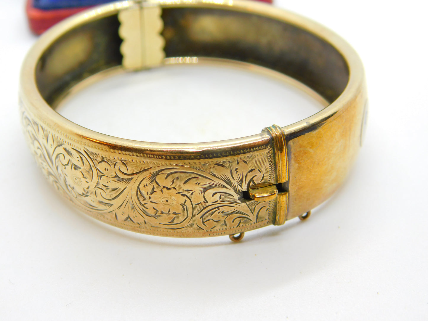 19ct Gold on Sterling Silver Floral Cuff Bangle Bracelet Antique c1920 Art Deco