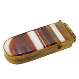 Victorian Brass & Banded Agate Crown Form Vesta Case Antique c1860