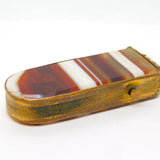 Victorian Brass & Banded Agate Crown Form Vesta Case Antique c1860