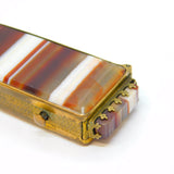 Victorian Brass & Banded Agate Crown Form Vesta Case Antique c1860
