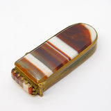 Victorian Brass & Banded Agate Crown Form Vesta Case Antique c1860