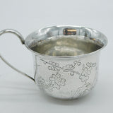 20th Century Chinese Sterling Silver Bird Pattern Christening Mug Antique c1910