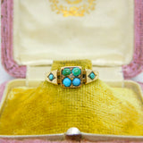 Victorian 15ct Yellow Gold, Turquoise & Diamond Ring 1876 Birmingham Antique