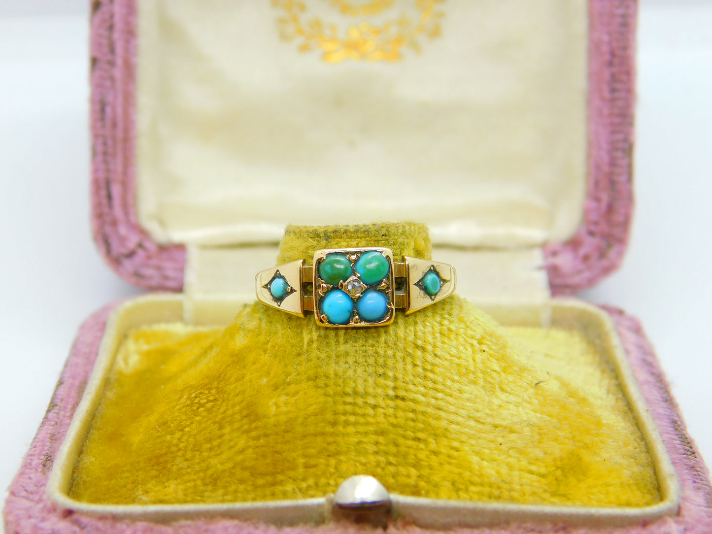 Victorian 15ct Yellow Gold, Turquoise & Diamond Ring 1876 Birmingham Antique