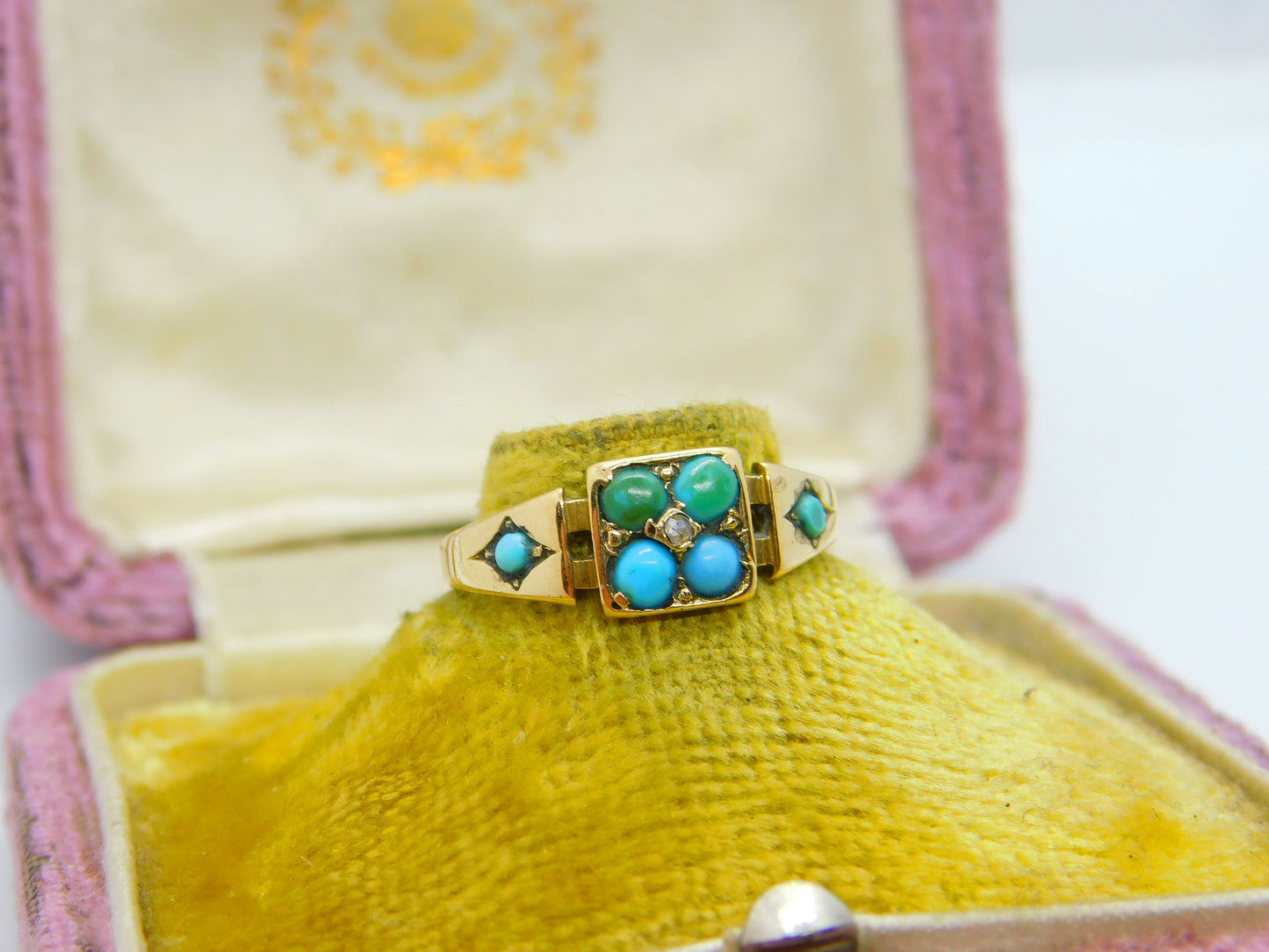 Victorian 15ct Yellow Gold, Turquoise & Diamond Ring 1876 Birmingham Antique