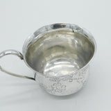 20th Century Chinese Sterling Silver Bird Pattern Christening Mug Antique c1910