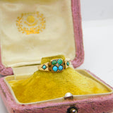 Victorian 15ct Yellow Gold, Turquoise & Diamond Ring 1876 Birmingham Antique