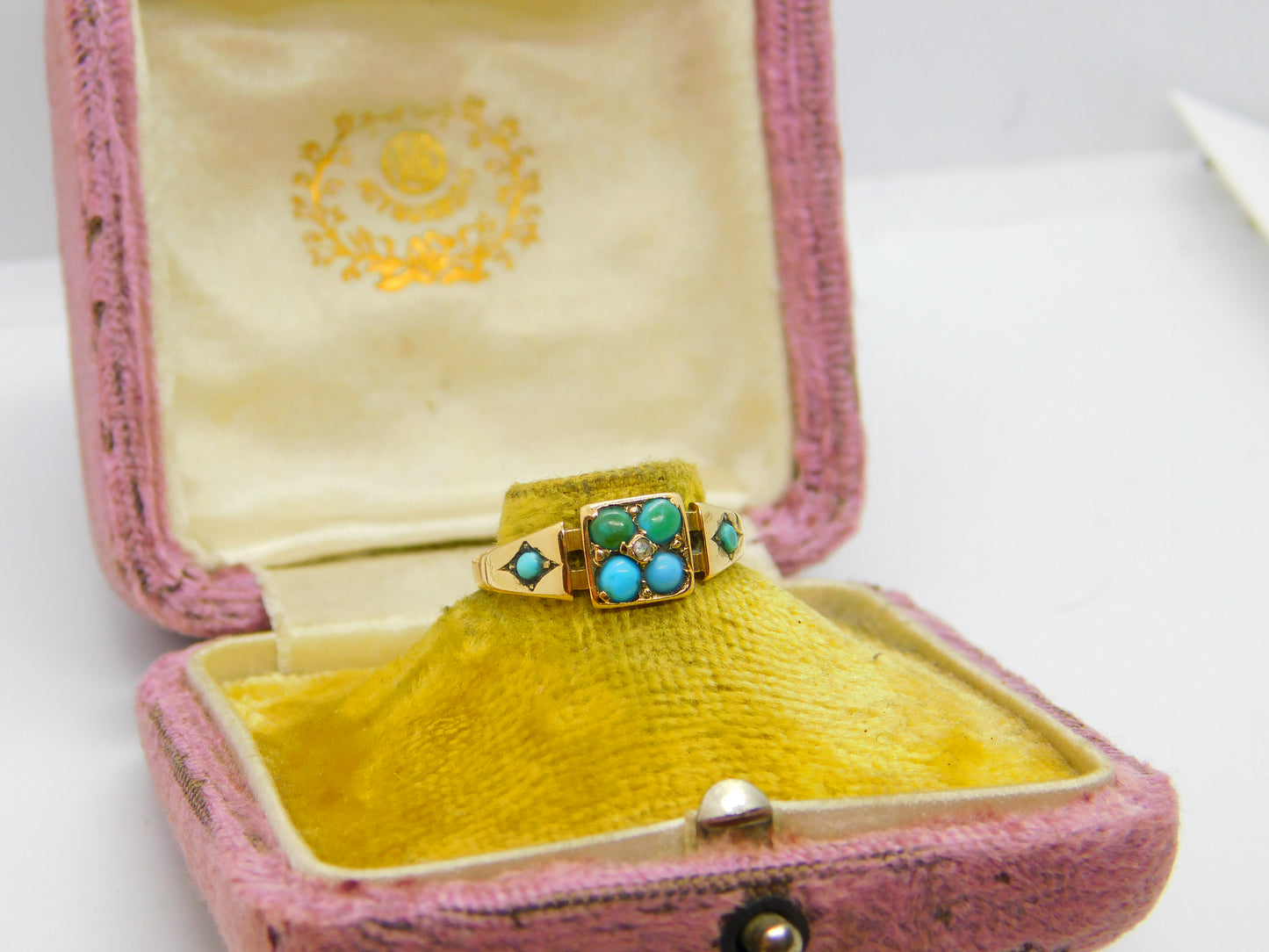 Victorian 15ct Yellow Gold, Turquoise & Diamond Ring 1876 Birmingham Antique