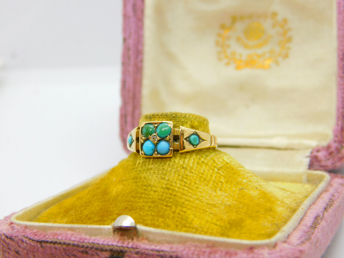 Victorian 15ct Yellow Gold, Turquoise & Diamond Ring 1876 Birmingham Antique