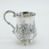Victorian Sterling Silver Floral Pattern Christening Mug Antique 1861 Birmingham