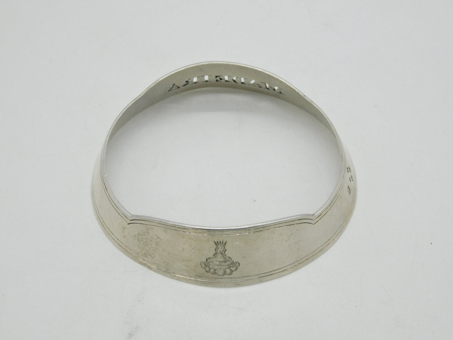 Victorian Sterling Silver Crested Madeira Bottle Collar Antique 1866 London
