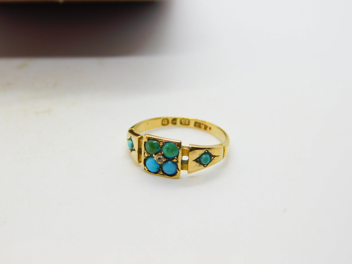 Victorian 15ct Yellow Gold, Turquoise & Diamond Ring 1876 Birmingham Antique